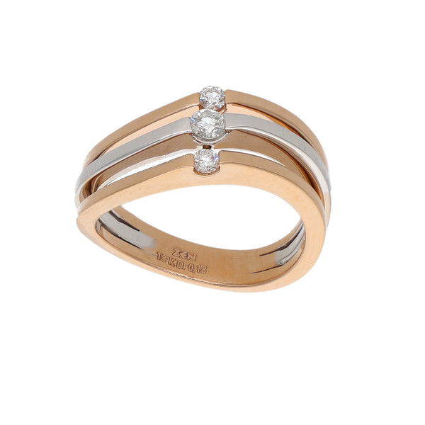 Anillo Oro Rosa y Blanco 18K con Diamantes 0,18 ct | Triple Banda | AN-14542