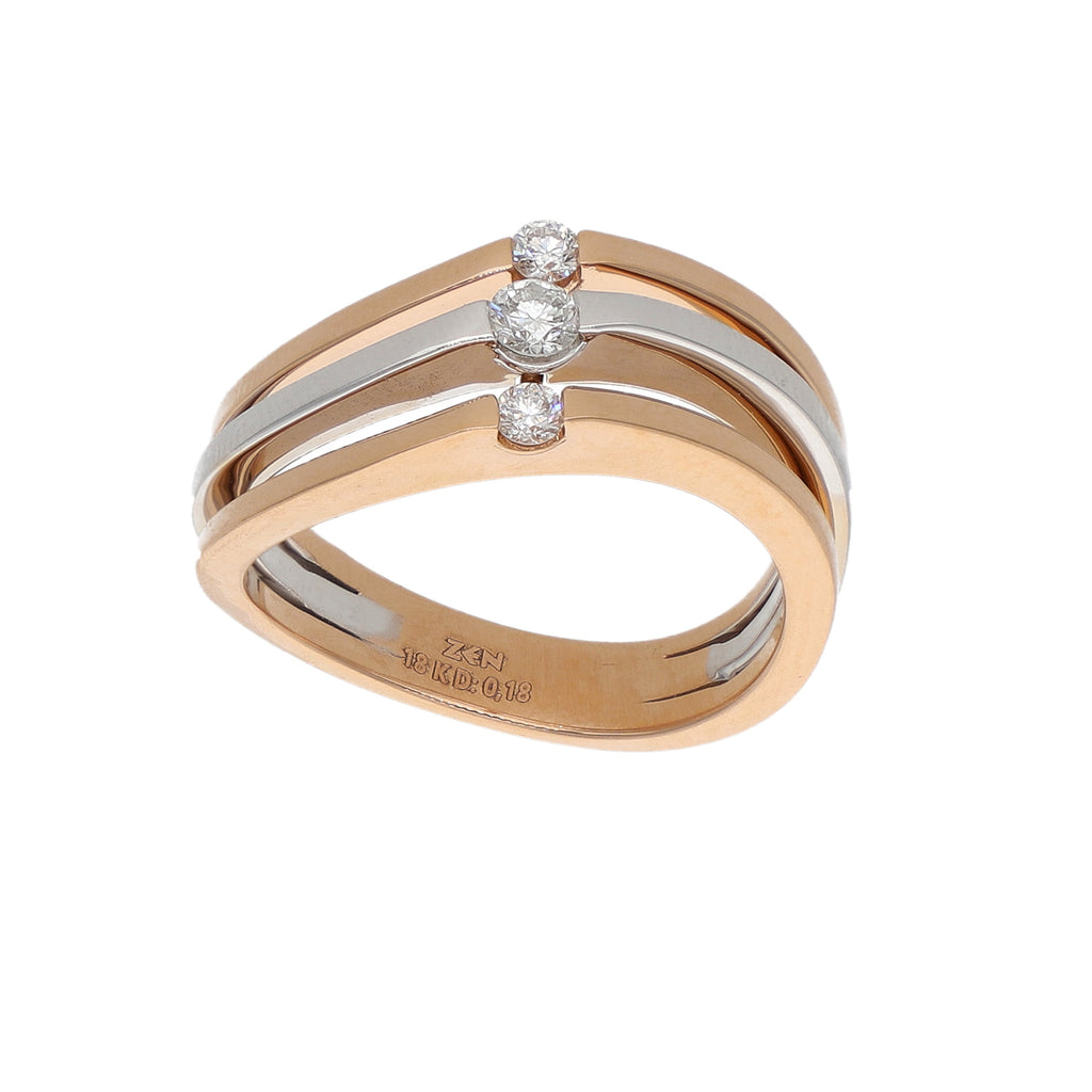 Anillo Oro Rosa y Blanco 18K con Diamantes 0,18 ct | Triple Banda | AN-14542