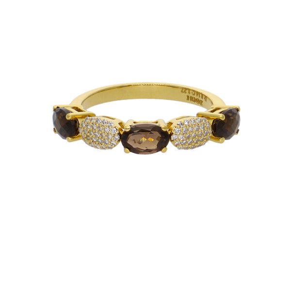 Anillo Oro Amarillo 18K con Cuarzo Fumé y Diamantes 1,41 ct | AN-14543