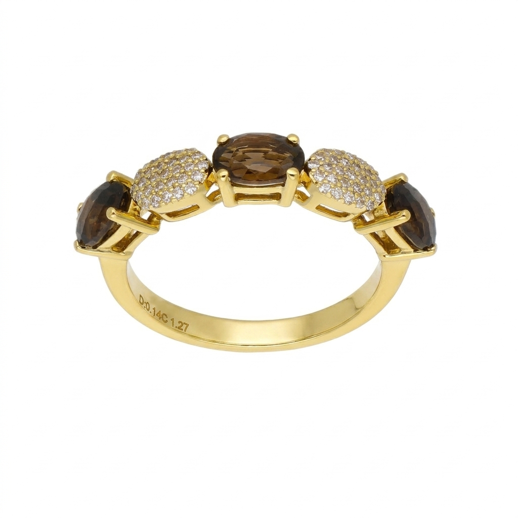 Anillo Oro Amarillo 18K con Cuarzo Fumé y Diamantes 1,41 ct | AN-14543