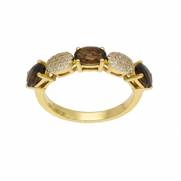Anillo Oro Amarillo 18K con Cuarzo Fumé y Diamantes 1,41 ct | AN-14543