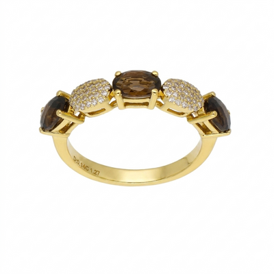 Anillo Oro Amarillo 18K con Cuarzo Fumé y Diamantes 1,41 ct | AN-14543