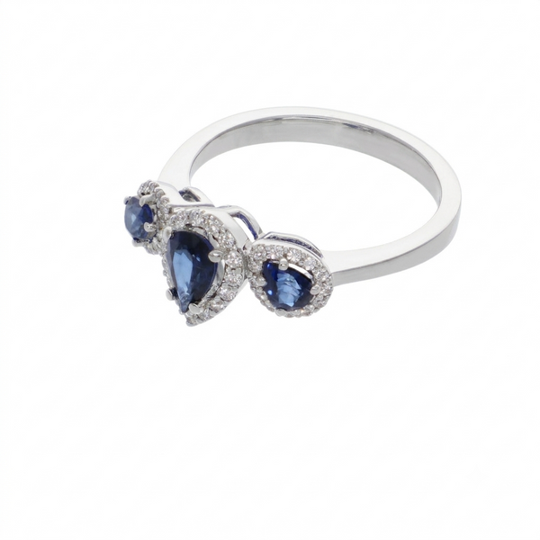 Anillo Tricillo Oro Blanco 18K con Zafiros Azules y Diamantes 1,08 ct | AN-14544