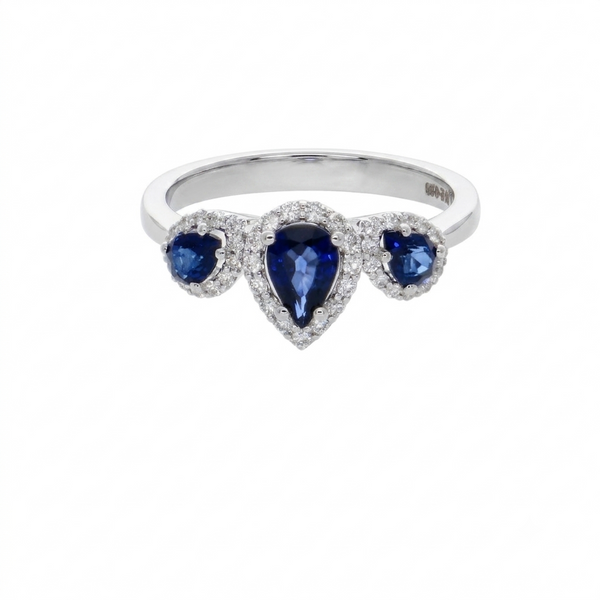 Anillo Tricillo Oro Blanco 18K con Zafiros Azules y Diamantes 1,08 ct | AN-14544