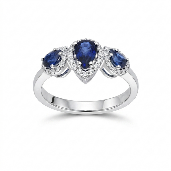 Anillo Tricillo Oro Blanco 18K con Zafiros Azules y Diamantes 1,08 ct | AN-14544