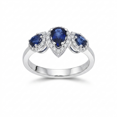 Anillo Tricillo Oro Blanco 18K con Zafiros Azules y Diamantes 1,08 ct | AN-14545