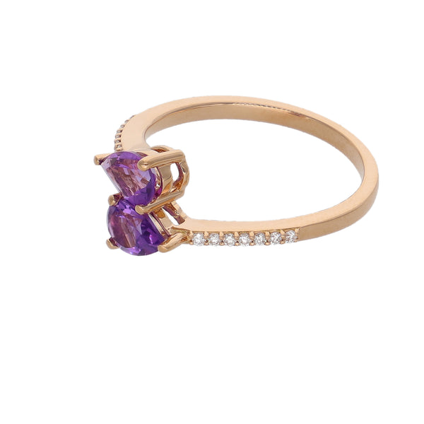 Anillo Oro Rosa 18K con Amatistas y Diamantes Tú y Yo  | AN-14545