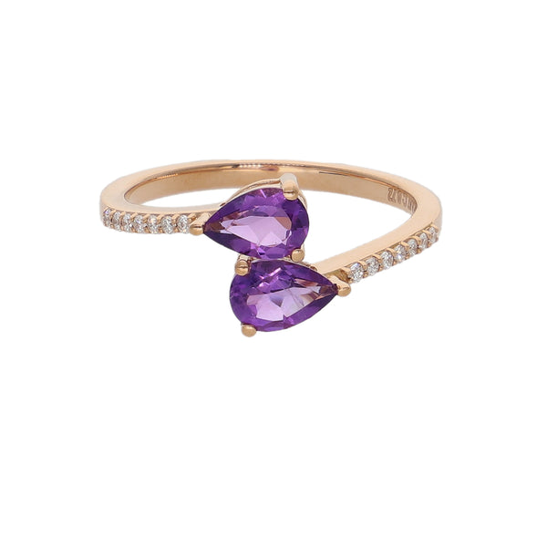 Anillo Oro Rosa 18K con Amatistas y Diamantes Tú y Yo  | AN-14545