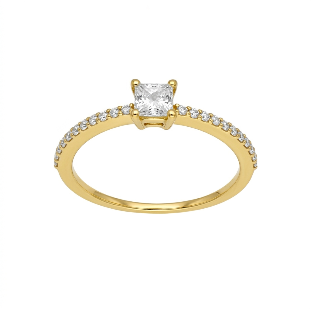 Anillo Oro Amarillo y Brillante Solitario  AN-14555