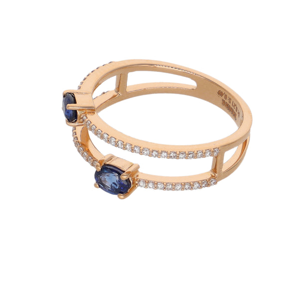Anillo Oro Rosa Zafiro Azul y Brillantes AN-14556