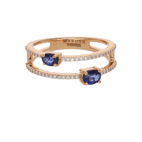 Anillo Oro Rosa Zafiro Azul y Brillantes AN-14556