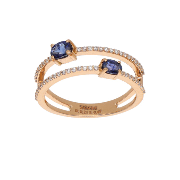 Anillo Oro Rosa Zafiro Azul y Brillantes AN-14556