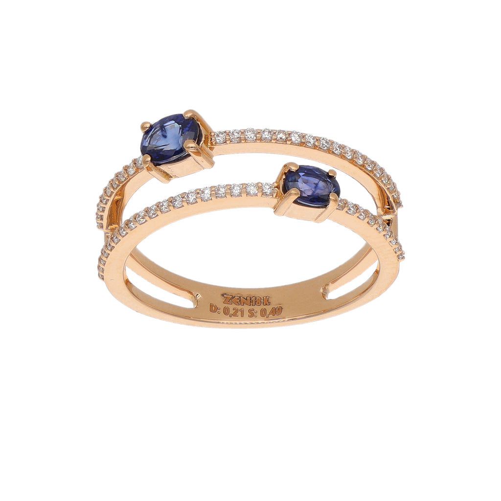 Anillo Oro Rosa Zafiro Azul y Brillantes AN-14556