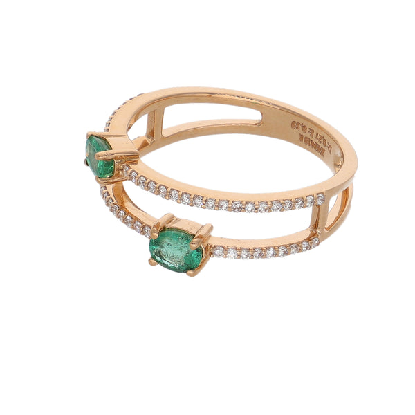 Anillo Oro Rosa Esmeraldas y Brillantes AN-14557