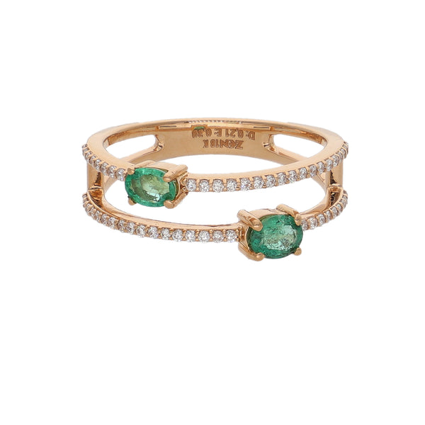 Anillo Oro Rosa Esmeraldas y Brillantes AN-14557