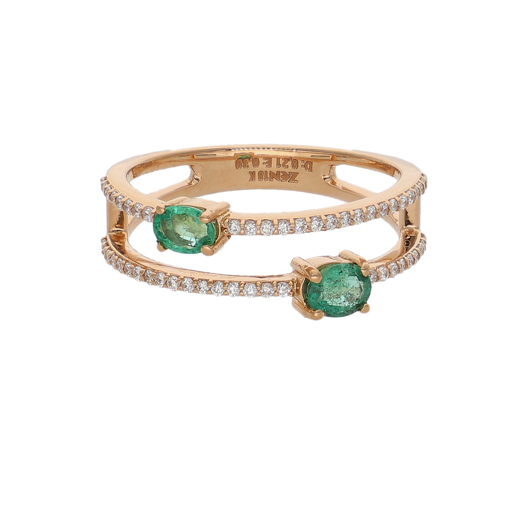 Anillo Oro Rosa Esmeraldas y Brillantes AN-14557
