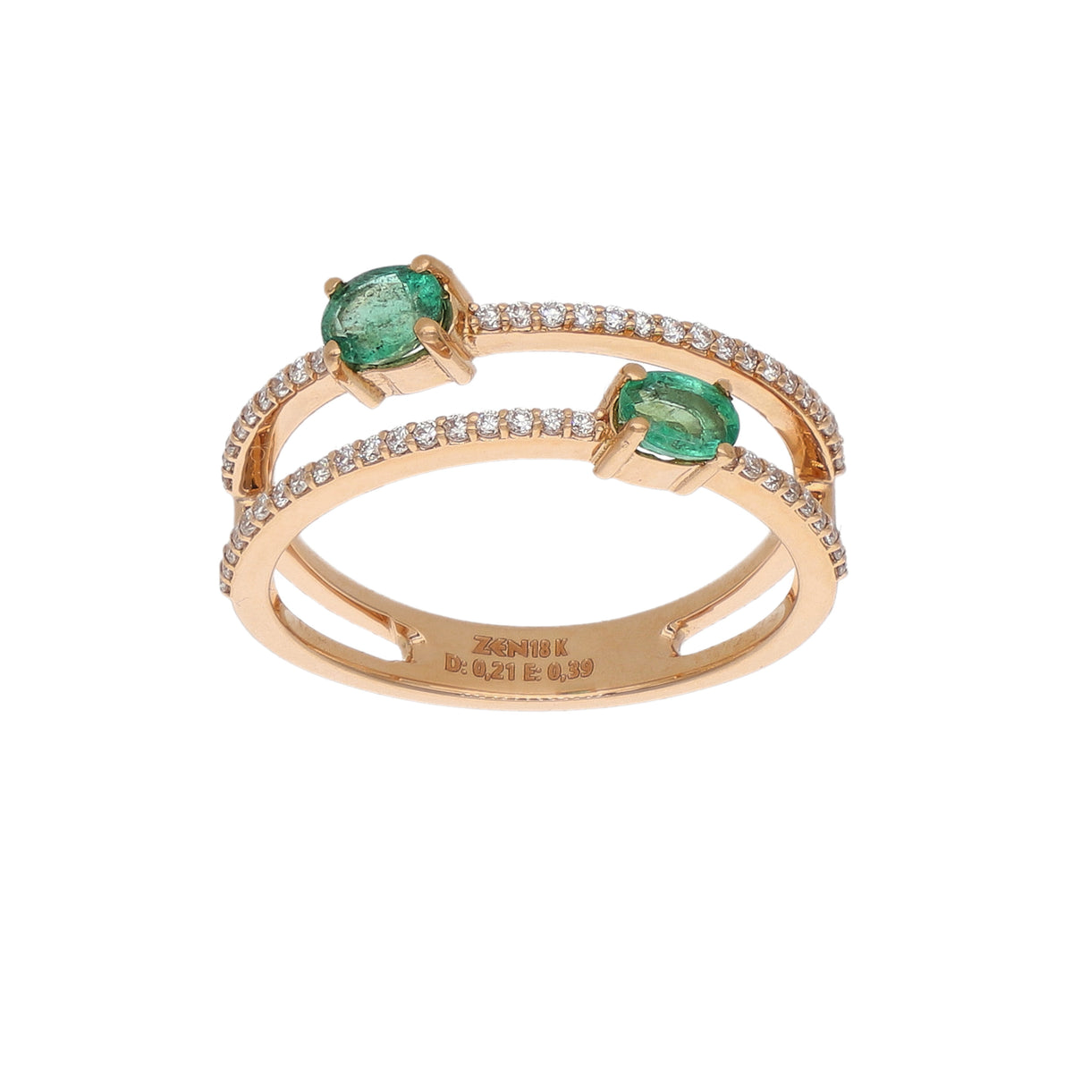 Anillo Oro Rosa Esmeraldas y Brillantes AN-14557