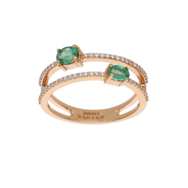 Anillo Oro Rosa Esmeraldas y Brillantes AN-14557