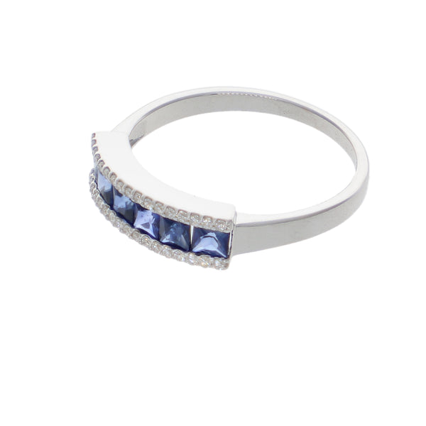 Anillo Oro Blanco Zafiro Azul y Brillantes AN-14558