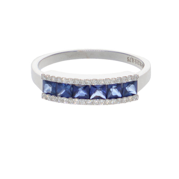 Anillo Oro Blanco Zafiro Azul y Brillantes AN-14558