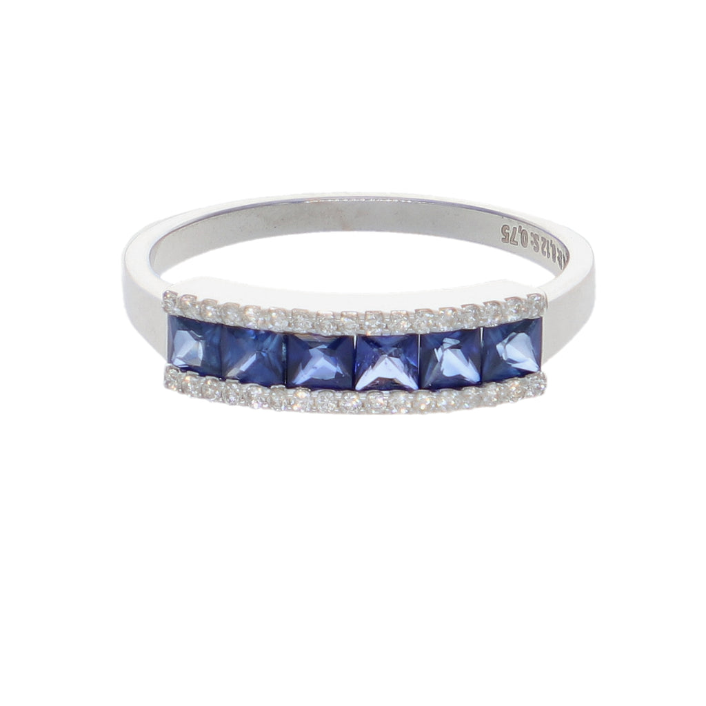 Anillo Oro Blanco Zafiro Azul y Brillantes AN-14558