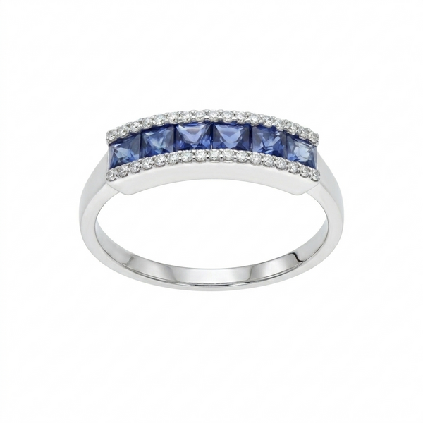 Anillo Oro Blanco Zafiro Azul y Brillantes AN-14558