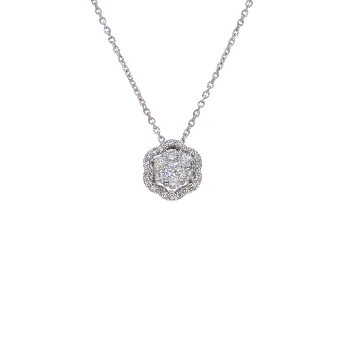 Collar Oro Blanco y Brillantes Halo Flor CO-14563