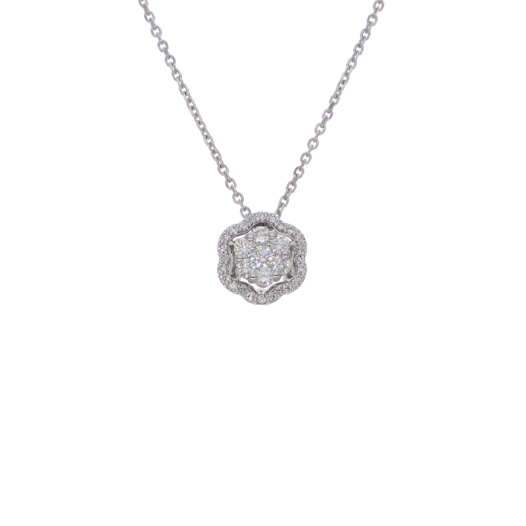 Collar Oro Blanco y Brillantes Halo Flor CO-14563