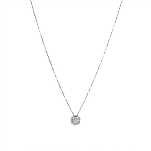 Collar Oro Blanco y Brillantes Halo Flor CO-14563
