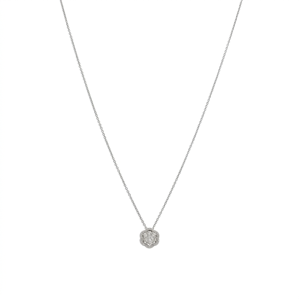 Collar Oro Blanco y Brillantes Halo Flor CO-14563