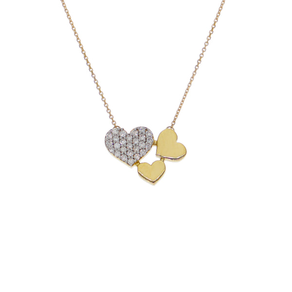 Collar Oro Amarillo y Brillantes Corazones CO-14566