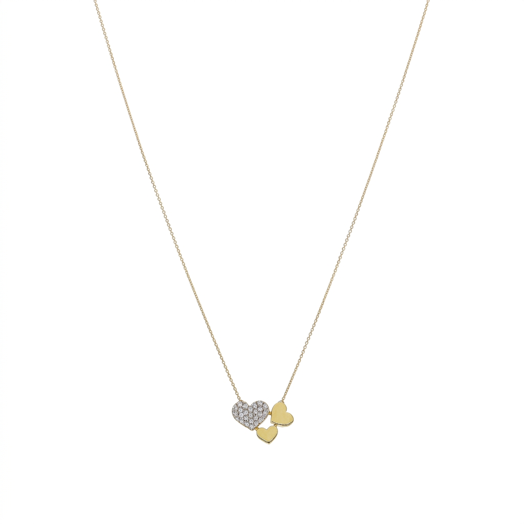 Collar Oro Amarillo y Brillantes Corazones CO-14566