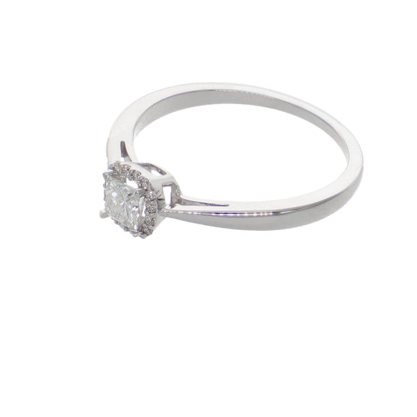 Anillo Oro Blanco Diamante Princess y Brillantes Solitario AN-14572