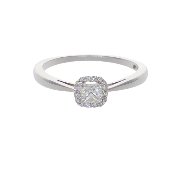 Anillo Oro Blanco Diamante Princess y Brillantes Solitario AN-14572