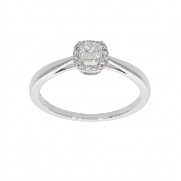 Anillo Oro Blanco Diamante Princess y Brillantes Solitario AN-14572
