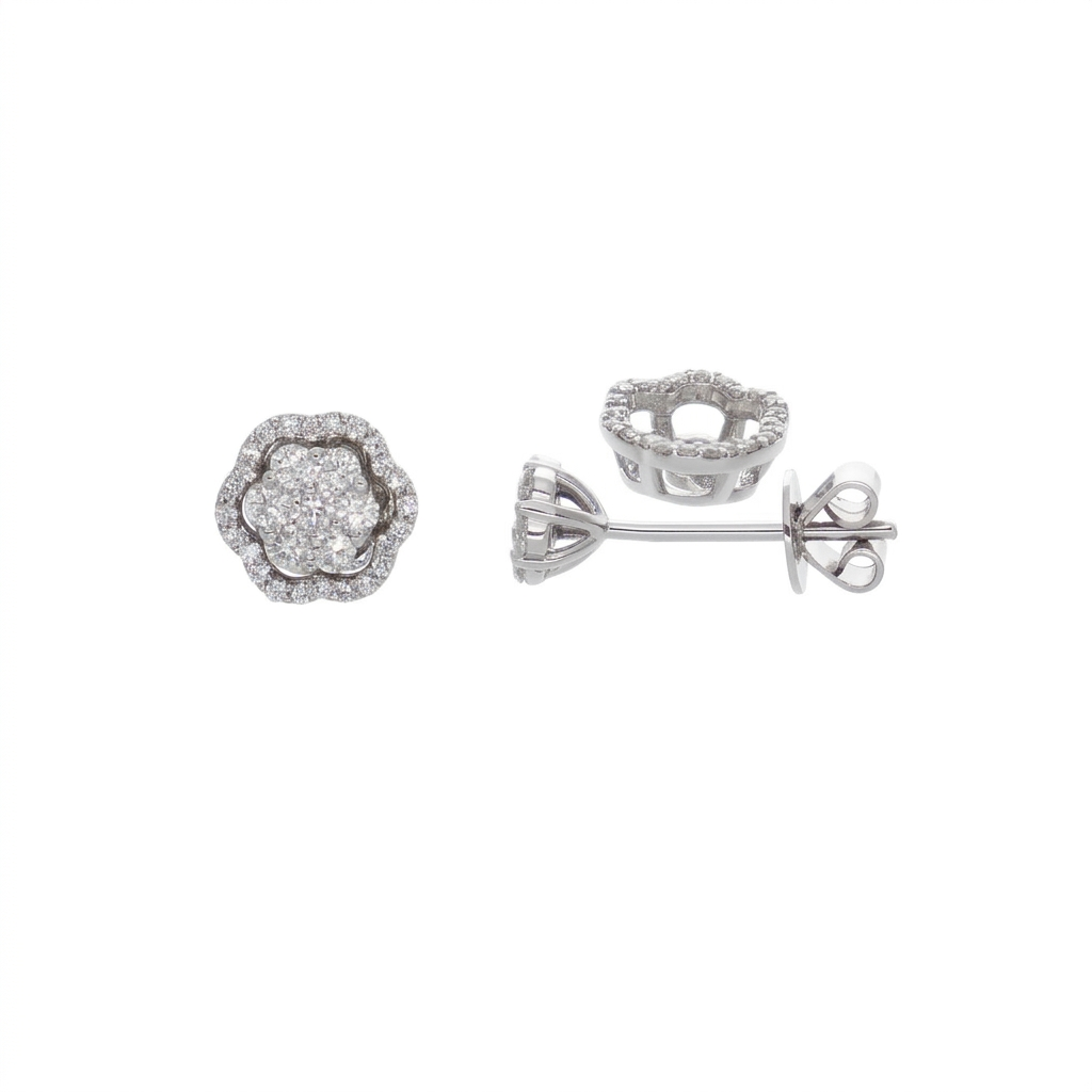 Aros Oro Blanco y Brillantes Halo AR-14577
