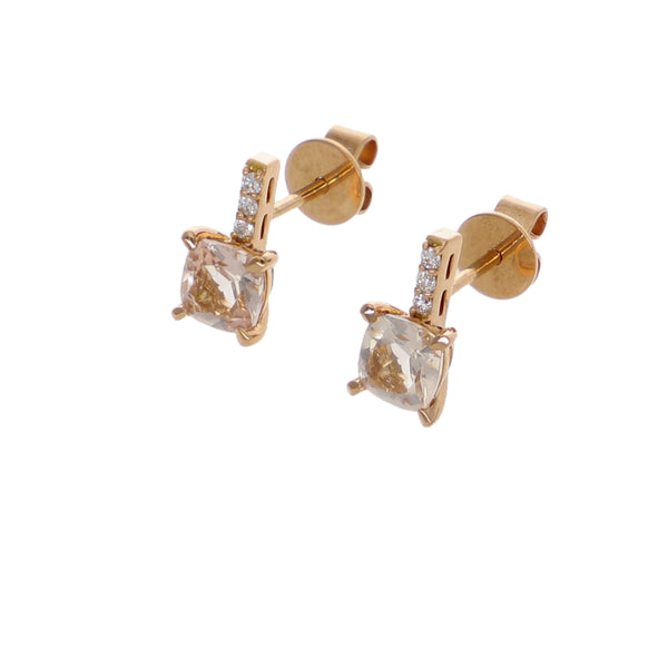 Aros Oro Rosa Morganita y Brillantes Halo AR-14578