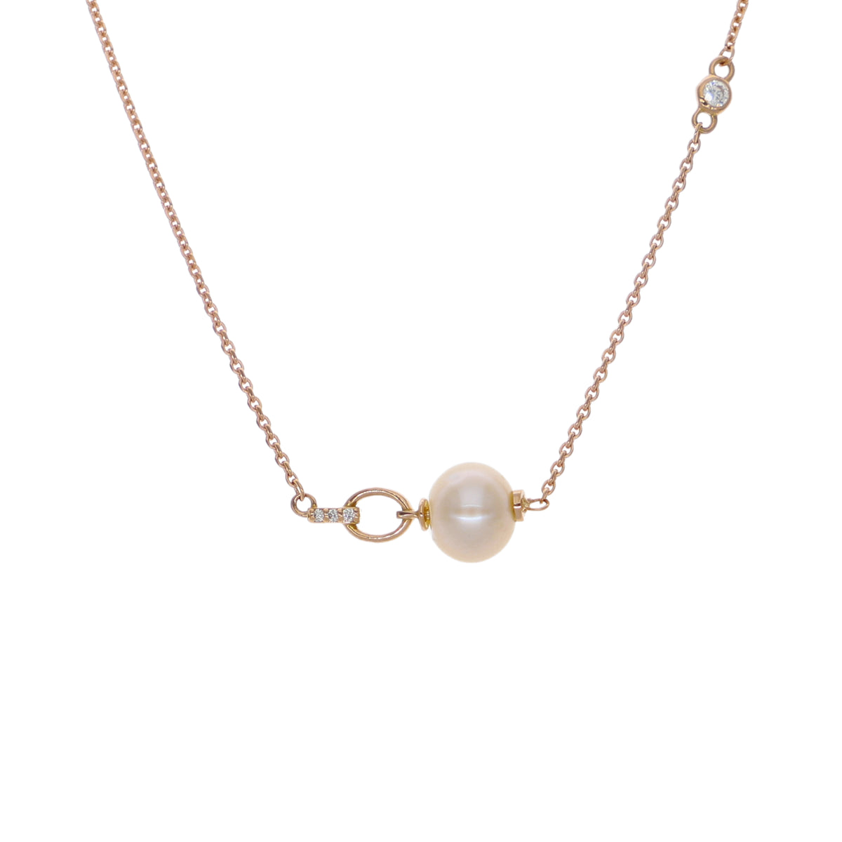 Collar Oro Rosa Perla Cultivada y Brillantes CO-14582