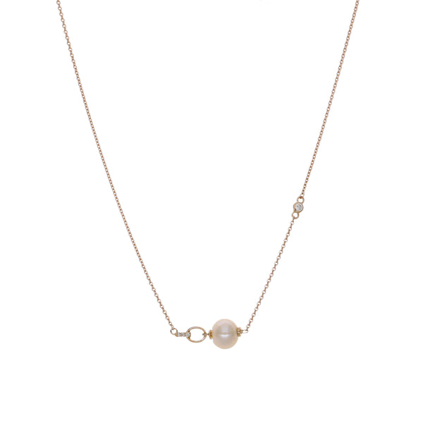Collar Oro Rosa Perla Cultivada y Brillantes CO-14582