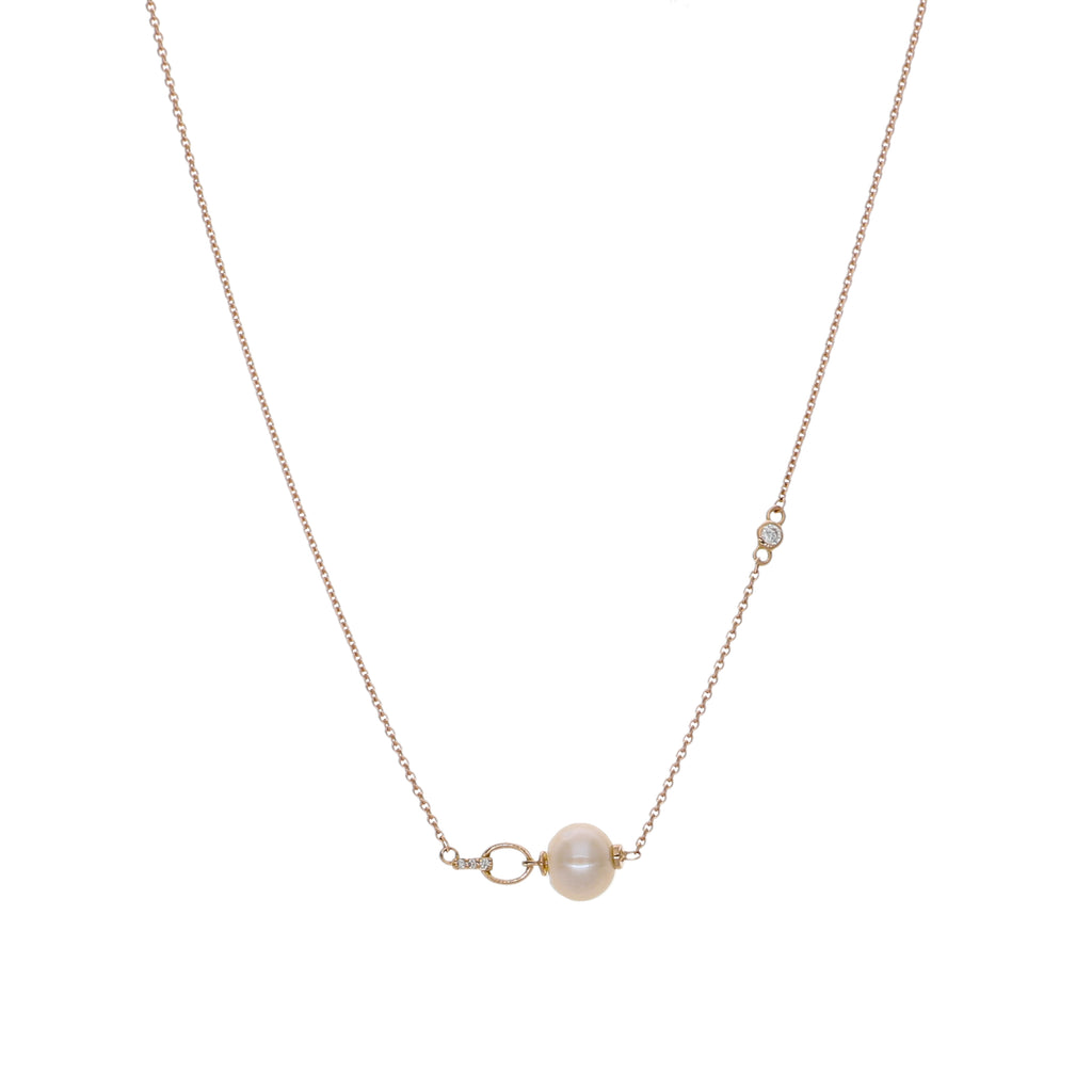 Collar Oro Rosa Perla Cultivada y Brillantes CO-14582
