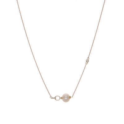 Collar Oro Rosa Perla Cultivada y Brillantes CO-14582