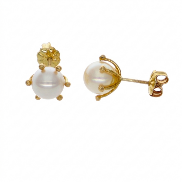 Aros Oro Amarillo Perla Cultivada Cuello Pistilo AR-14584