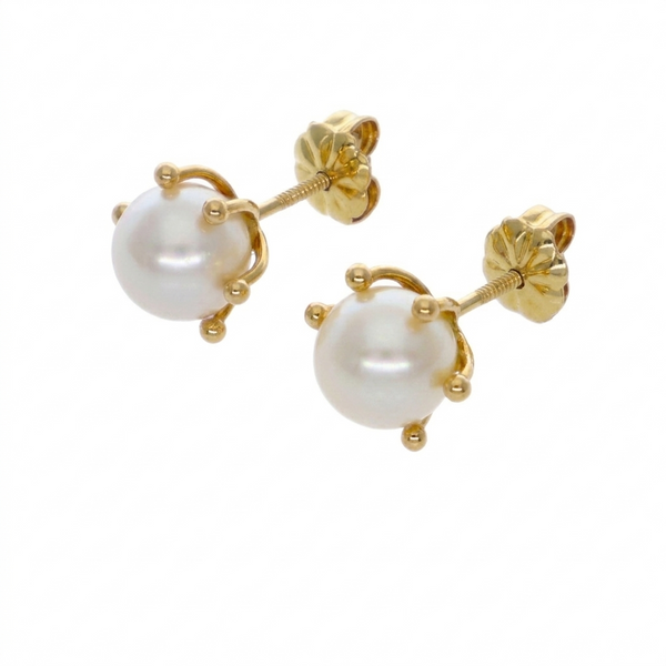 Aros Oro Amarillo Perla Cultivada Cuello Pistilo AR-14584