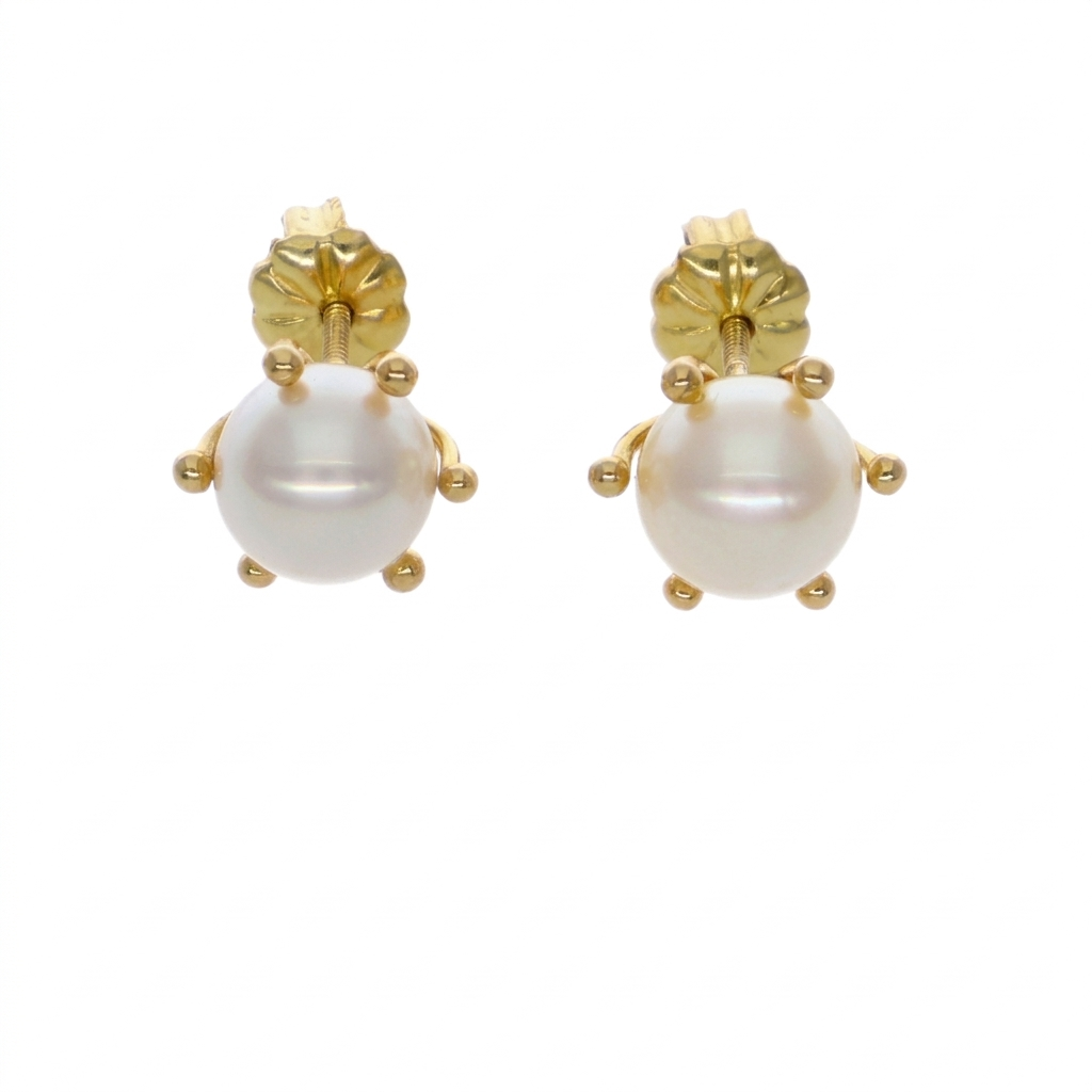 Aros Oro Amarillo Perla Cultivada Cuello Pistilo AR-14584