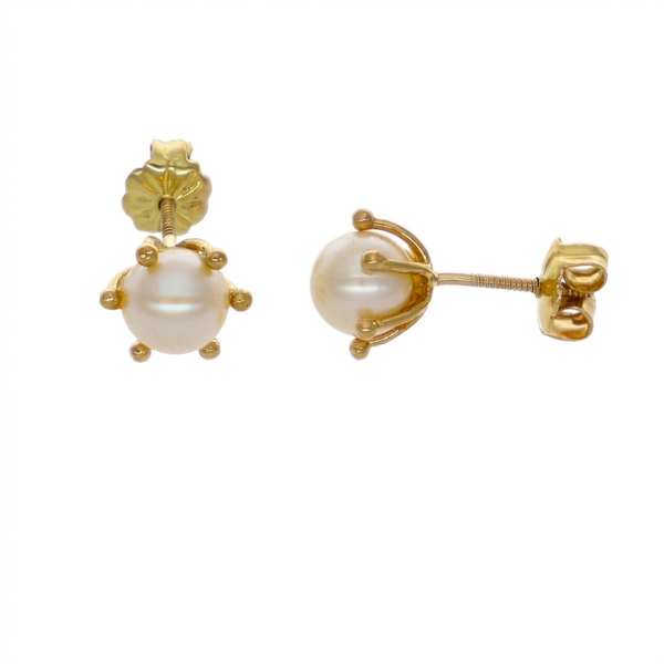 Aros Oro Amarillo Perla Cultivada Cuello Pistilo AR-14585