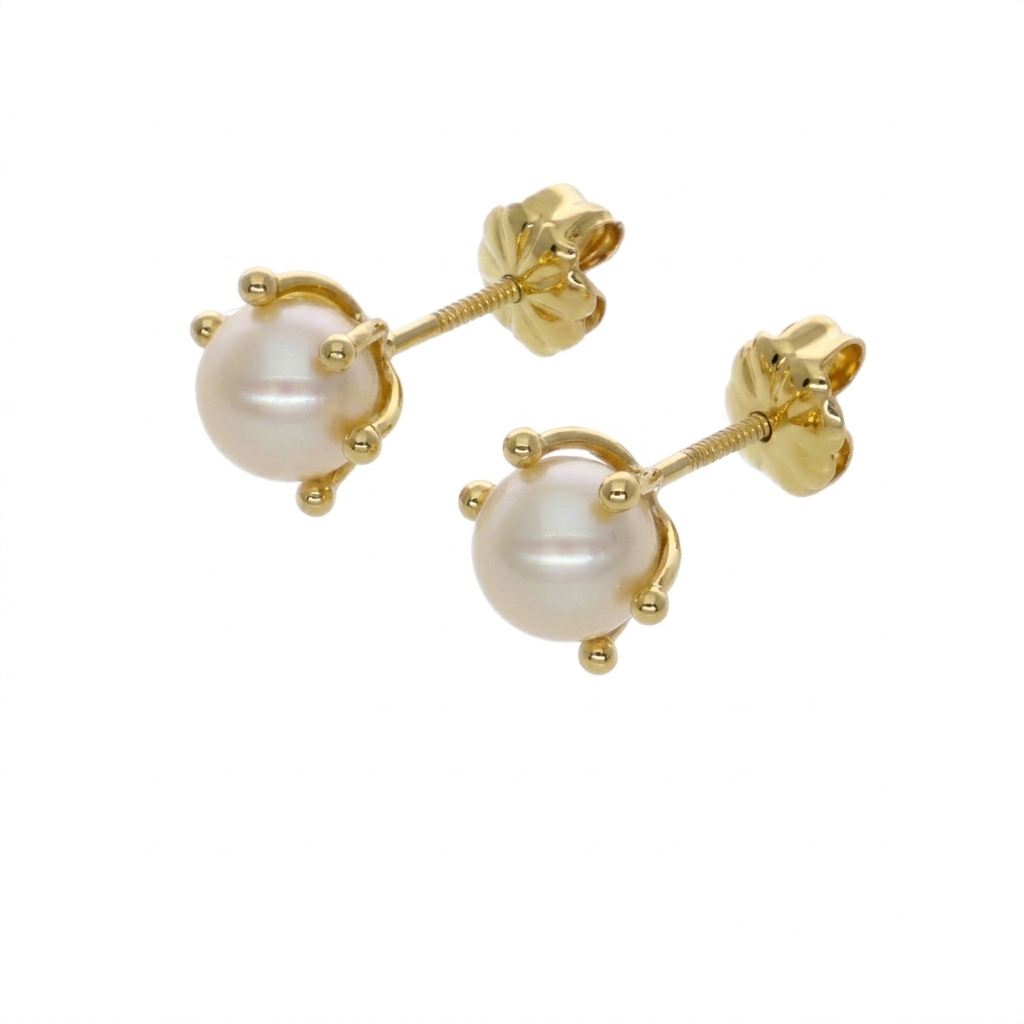 Aros Oro Amarillo Perla Cultivada Cuello Pistilo AR-14585