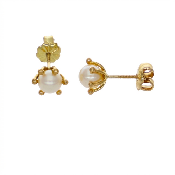 Aros Oro Amarillo Perla Cultivada Cuello Pistilo AR-14586