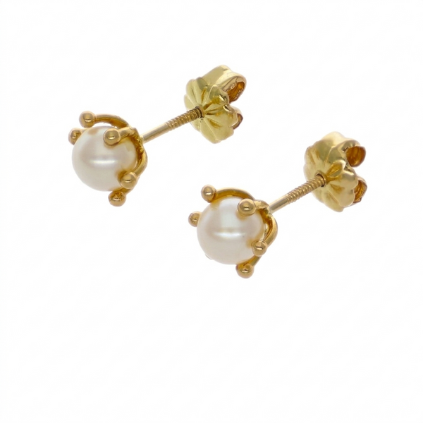 Aros Oro Amarillo Perla Cultivada Cuello Pistilo AR-14586
