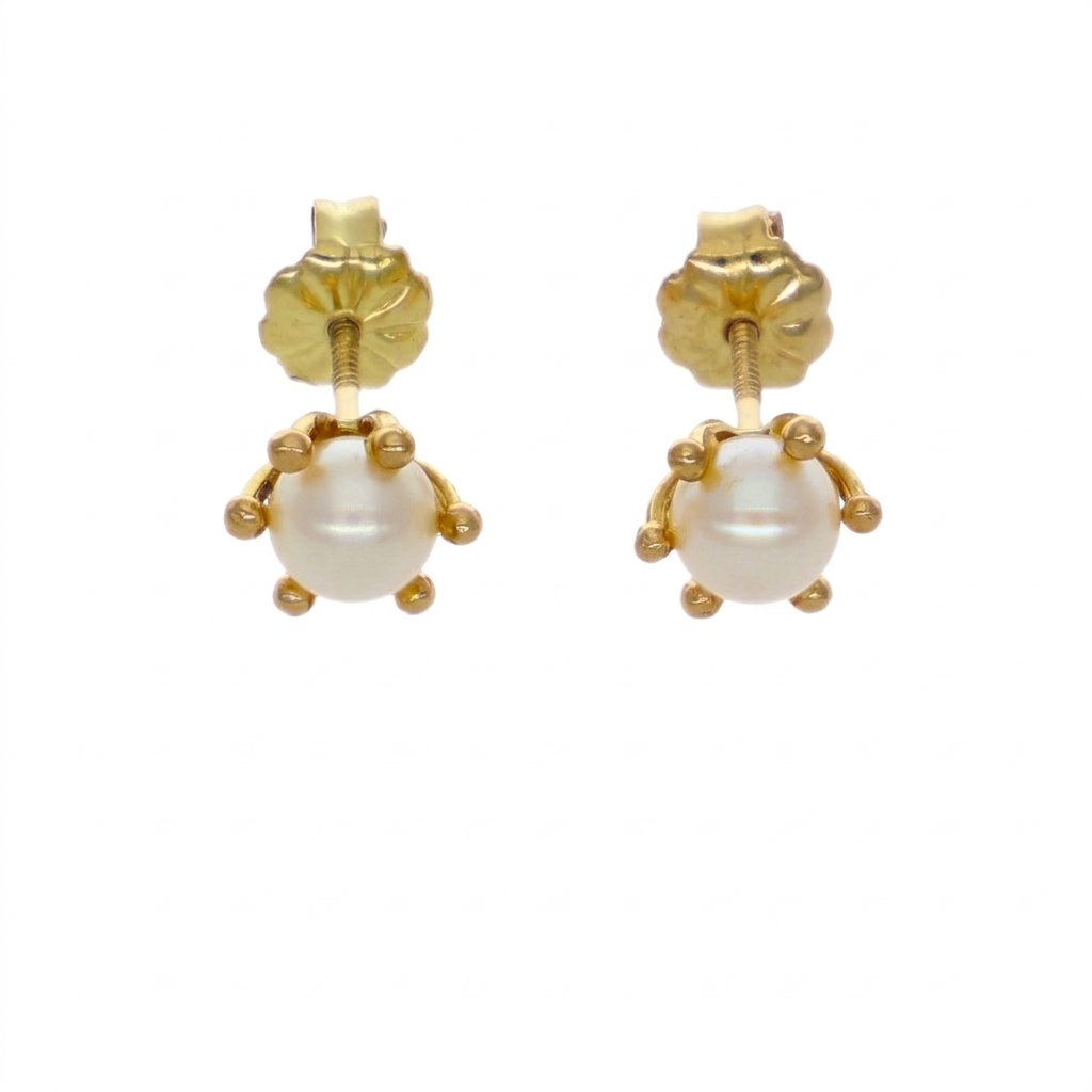 Aros Oro Amarillo Perla Cultivada Cuello Pistilo AR-14586