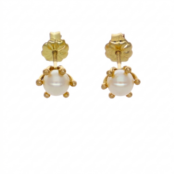 Aros Oro Amarillo Perla Cultivada Cuello Pistilo AR-14586